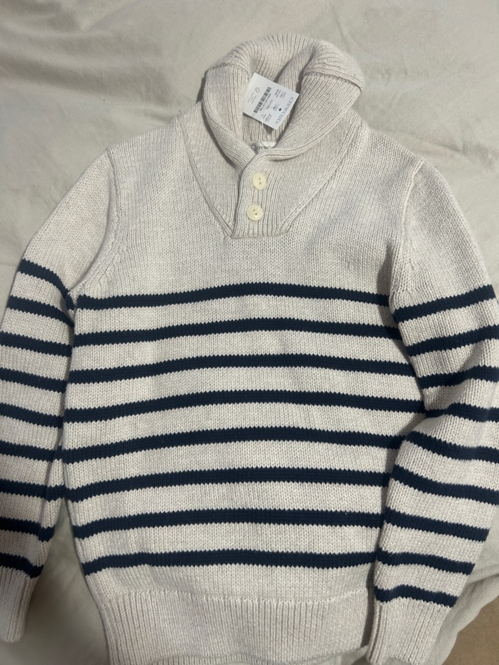 Crewcuts Cream and Navy Striped Turtleneck Sweater